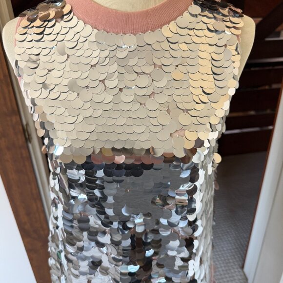 ZARA Silver Sequin Maxi Dress with Blush Pink Hem | Size M - Picture 2 of 8